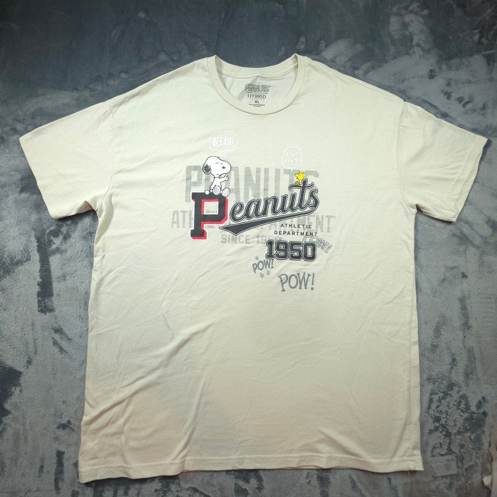 Peanuts Snoopy Woodstock Athletic Dept 1950 Graphic T-Shirt XL Cream Hybrid